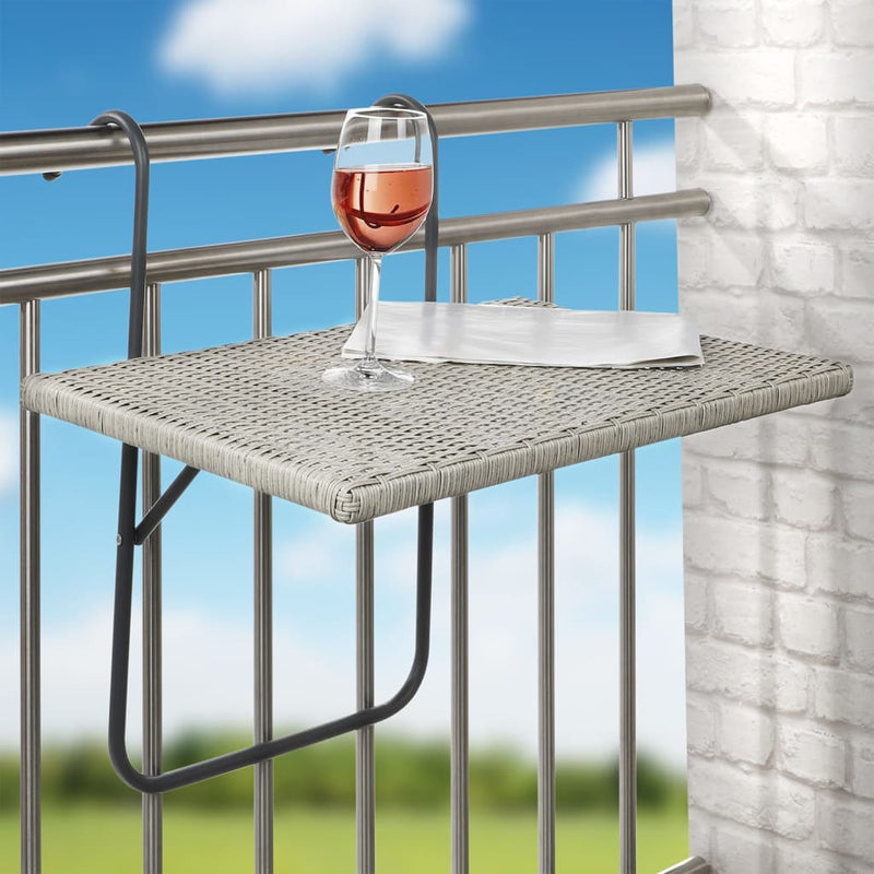 Hi Table De Balcon Pliante Avec Dessus En Osier 60X40 Cm Gris