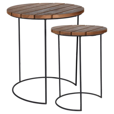 H&S Collection Ensemble De Tables D'appoint 2 Pcs Teck Marron Gris