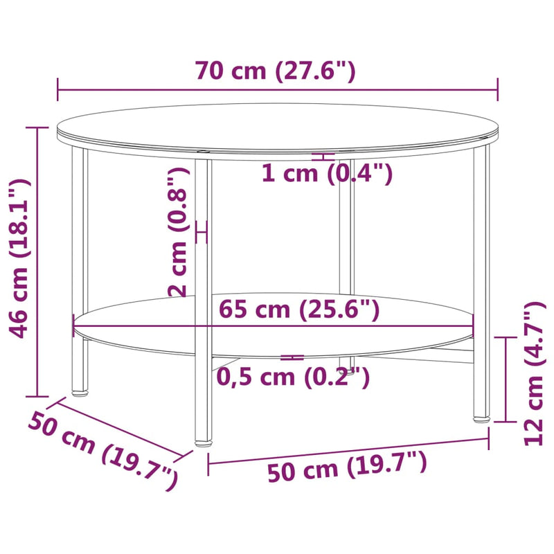 Table À Thé Noir Et 70 Cm Verre Trempé