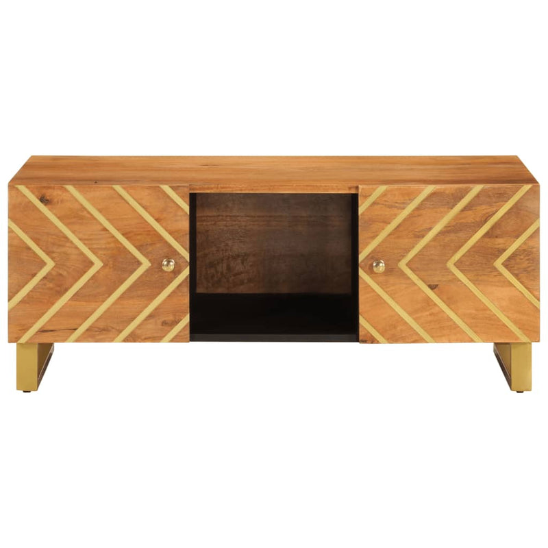 Table Basse Marron Et Noir 100X54X40 Cm Bois Massif De Manguier