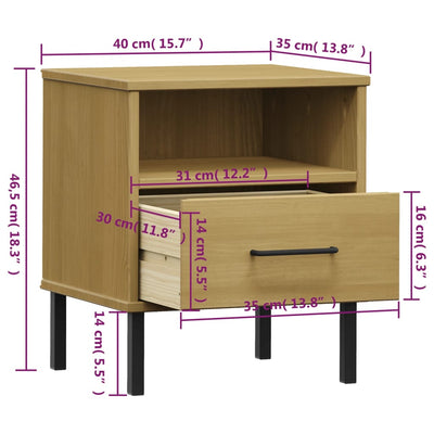 Table De Chevet Avec Pieds En Métal Bois Pin Massif Oslo