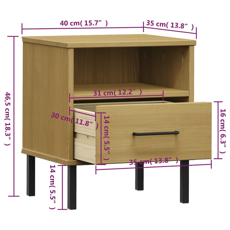 Table De Chevet Avec Pieds En Métal Bois Pin Massif Oslo