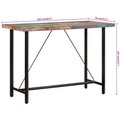 Table De Bar 150X70X107 Cm Bois Massif De Récupération Et Fer