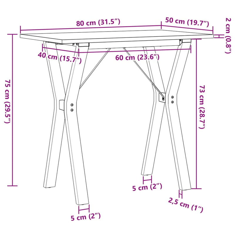 Table À Manger Cadre En Y 80X50X75 Cm Bois De Pin Massif Fonte