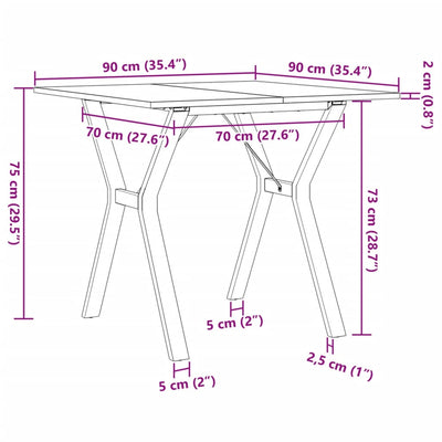 Table À Manger Cadre En Y 90X90X75 Cm Bois De Pin Massif Fonte