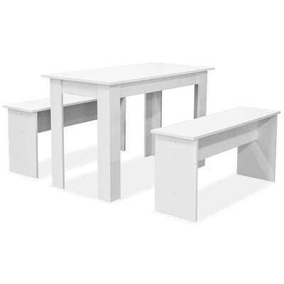 Table à manger blanche en bois d'ingénierie avec bancs