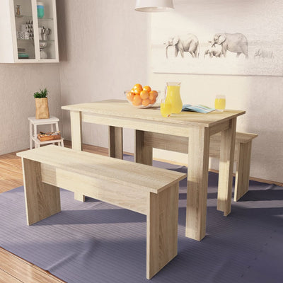 Table à manger blanche en bois d'ingénierie avec bancs