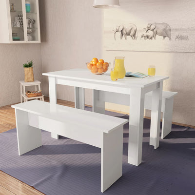 Table à manger blanche en bois d'ingénierie avec bancs