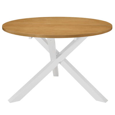 Table à manger ronde et blanche en bois d'hévéa massif