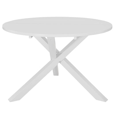 Table à manger ronde et blanche en bois d'hévéa massif