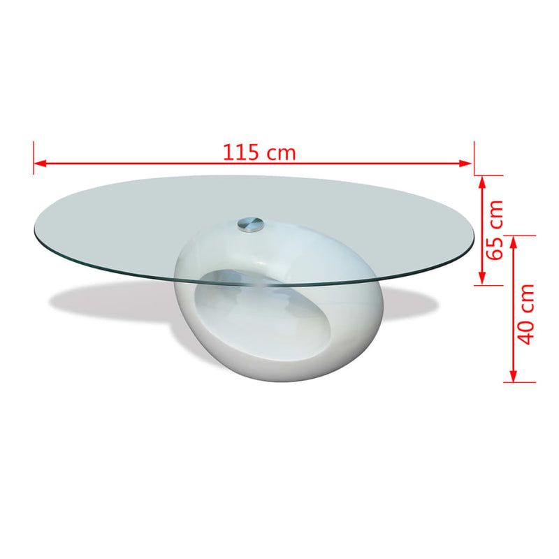 Table Basse Avec Dessus De Table En Verre Ovale Blanc Brillant