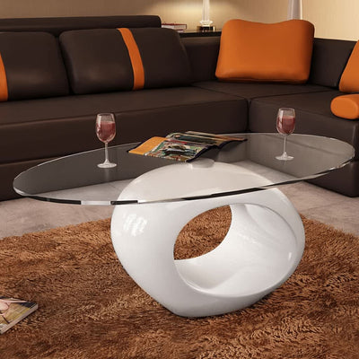 Table Basse Avec Dessus De Table En Verre Ovale Blanc Brillant