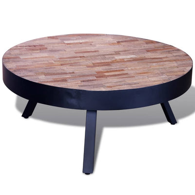 Table basse ronde design en bois de teck recyclé