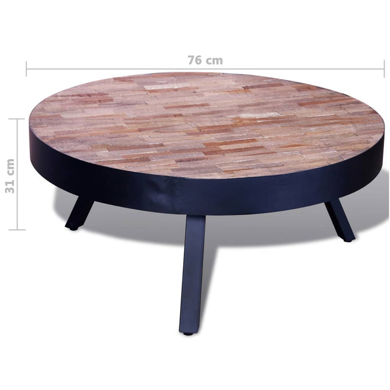 Table basse ronde design en bois de teck recyclé