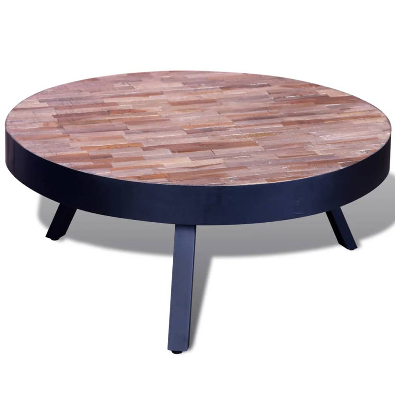 Table basse ronde design en bois de teck recyclé