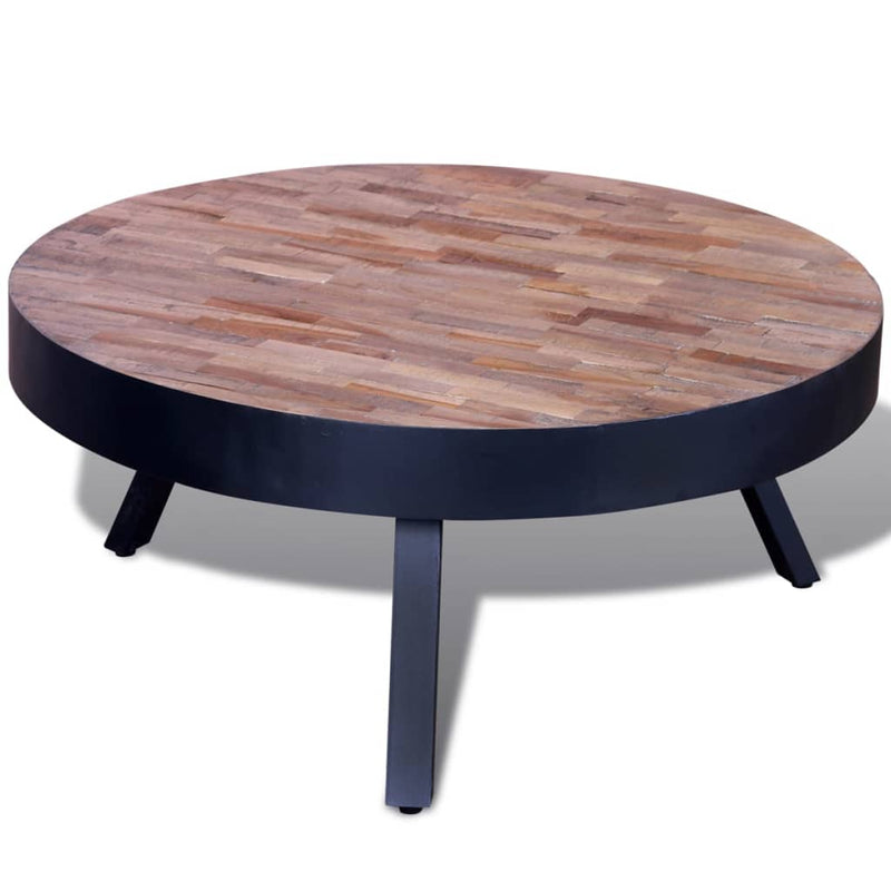 Table basse ronde design en bois de teck recyclé