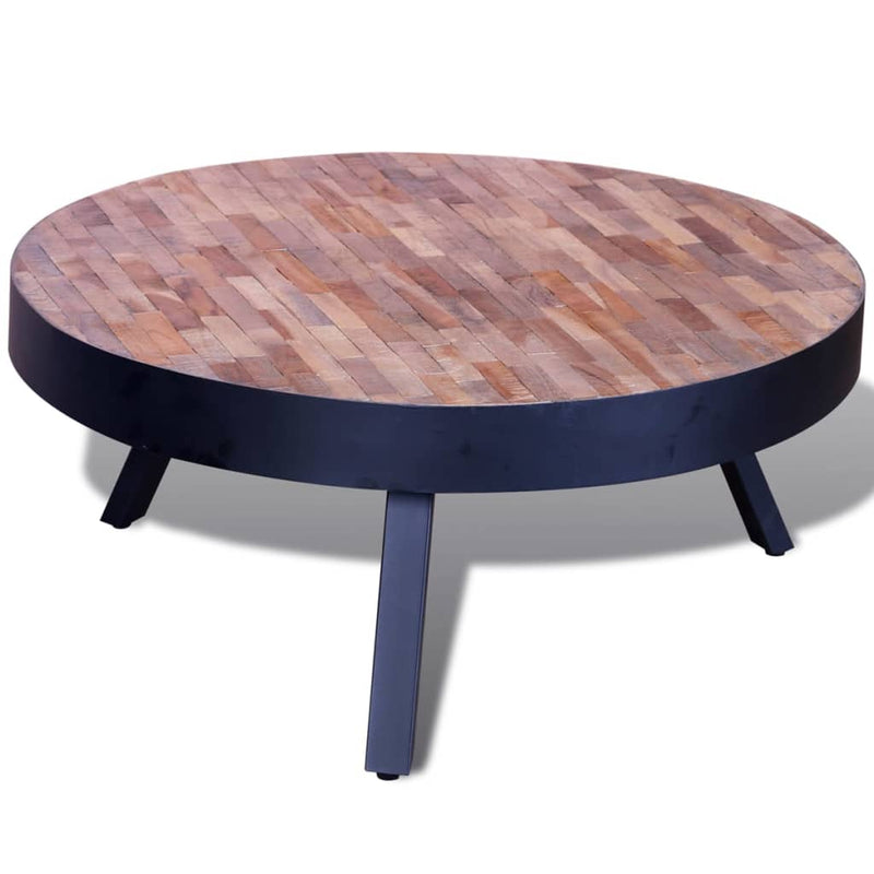 Table basse ronde design en bois de teck recyclé