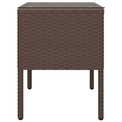 Table D'appoint Marron 53X37X48 Cm Poly Rotin Et Verre Trempé