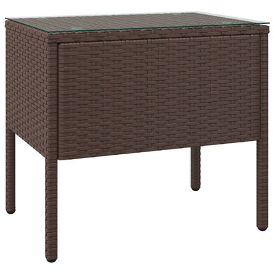 Table D'appoint Marron 53X37X48 Cm Poly Rotin Et Verre Trempé