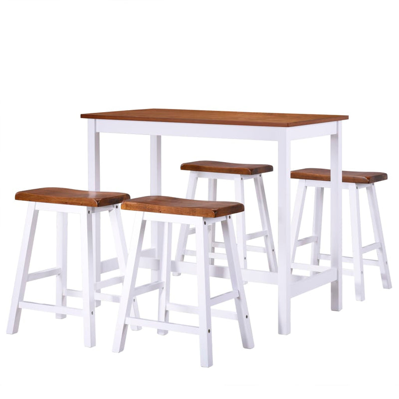 Table de bar élégant et solide en bois massif avec quatre tabourets