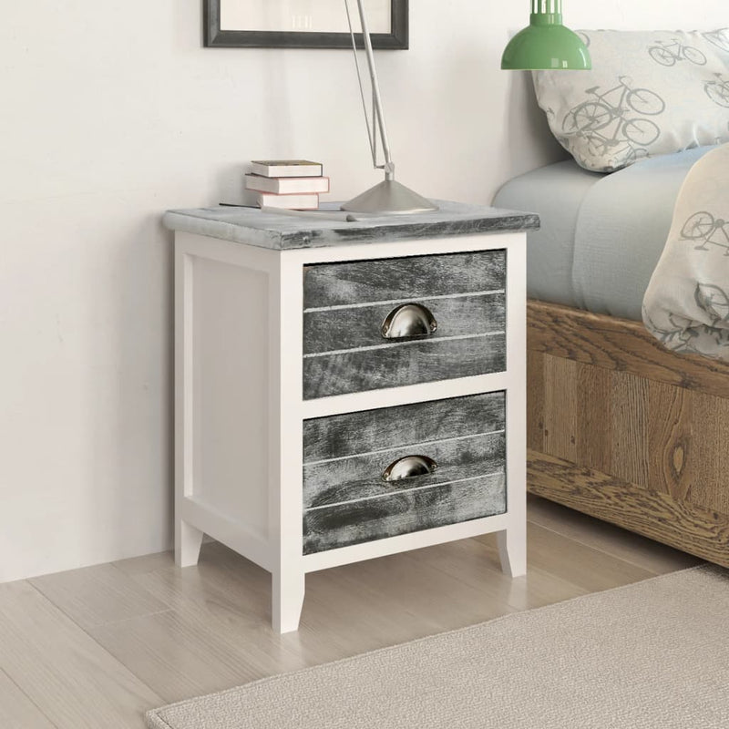 Table De Chevet Pcs Avec Tiroirs Gris Et Blanc