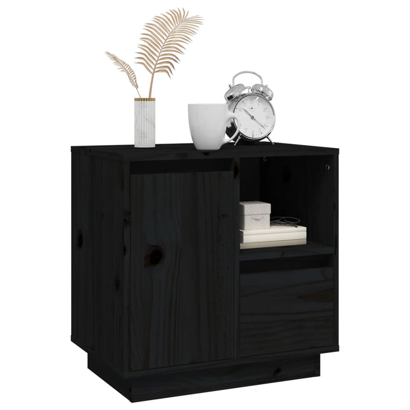 Table De Chevet Noir 50X34X50 Cm Bois De Pin Massif