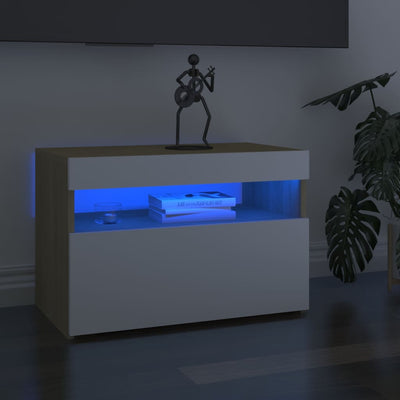 Table De Chevet Avec Lumières Led Blanc Brillant 60X35X40 Cm