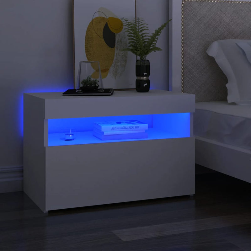 Table De Chevet Avec Lumières Led Blanc Brillant 60X35X40 Cm