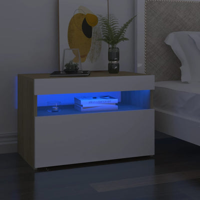 Table De Chevet Avec Lumières Led Blanc Brillant 60X35X40 Cm