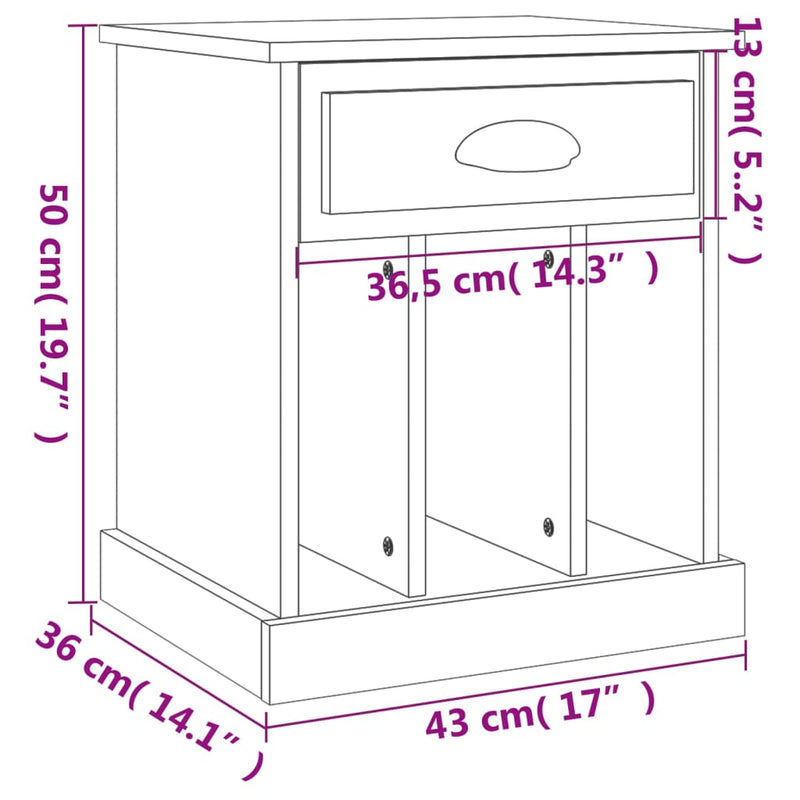 Table De Chevet Noir 43X36X50 Cm