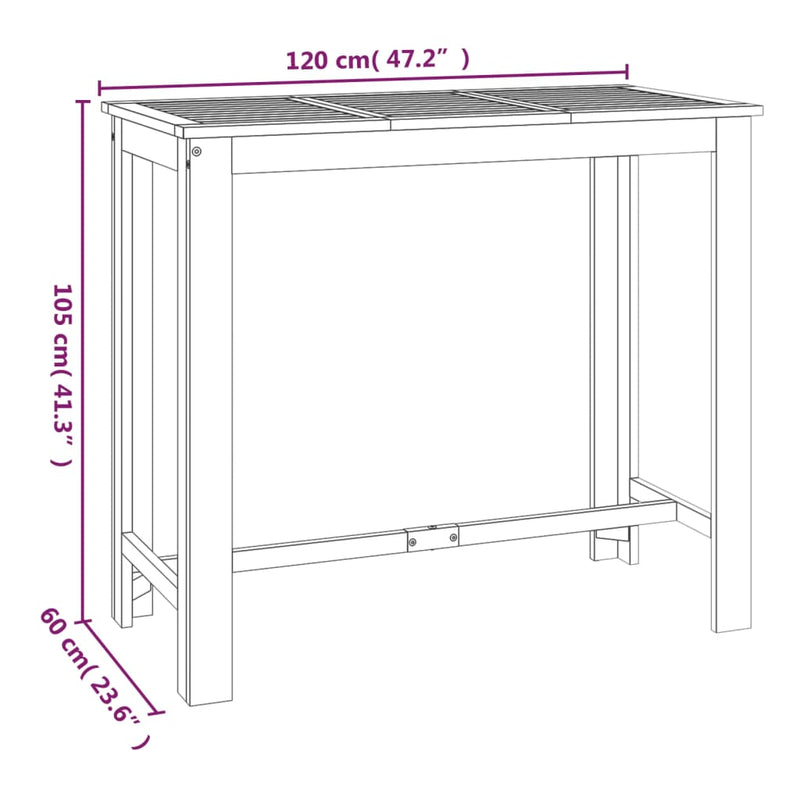 Table de jardin de style bar en acacia solide