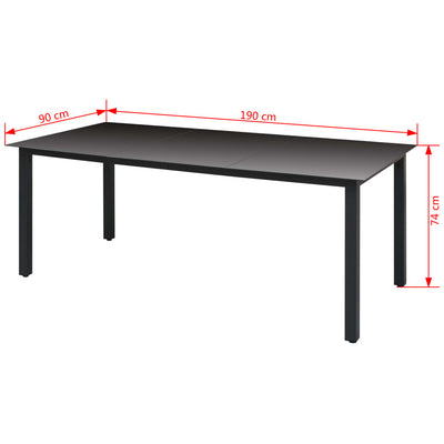 Table de jardin en aluminium noir avec plateau en verre