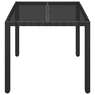 Table de jardin en résine tressée avec dessus en verre noir