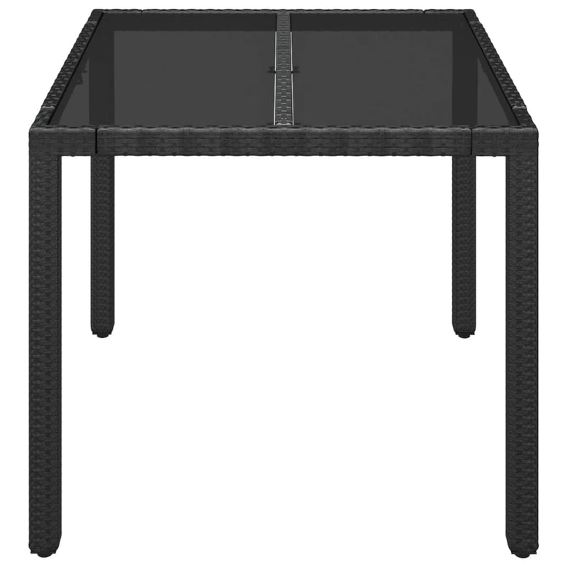 Table de jardin en résine tressée avec dessus en verre noir