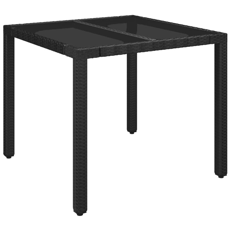 Table de jardin en résine tressée avec dessus en verre noir