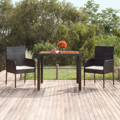 Table de jardin en résine tressée avec dessus en verre noir