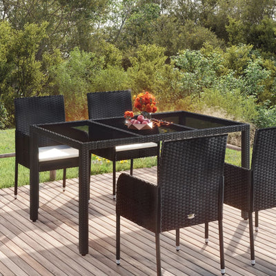 Table de jardin en résine tressée avec dessus en verre noir