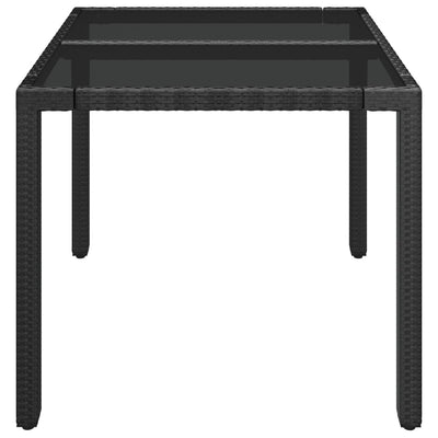 Table de jardin en résine tressée avec dessus en verre noir