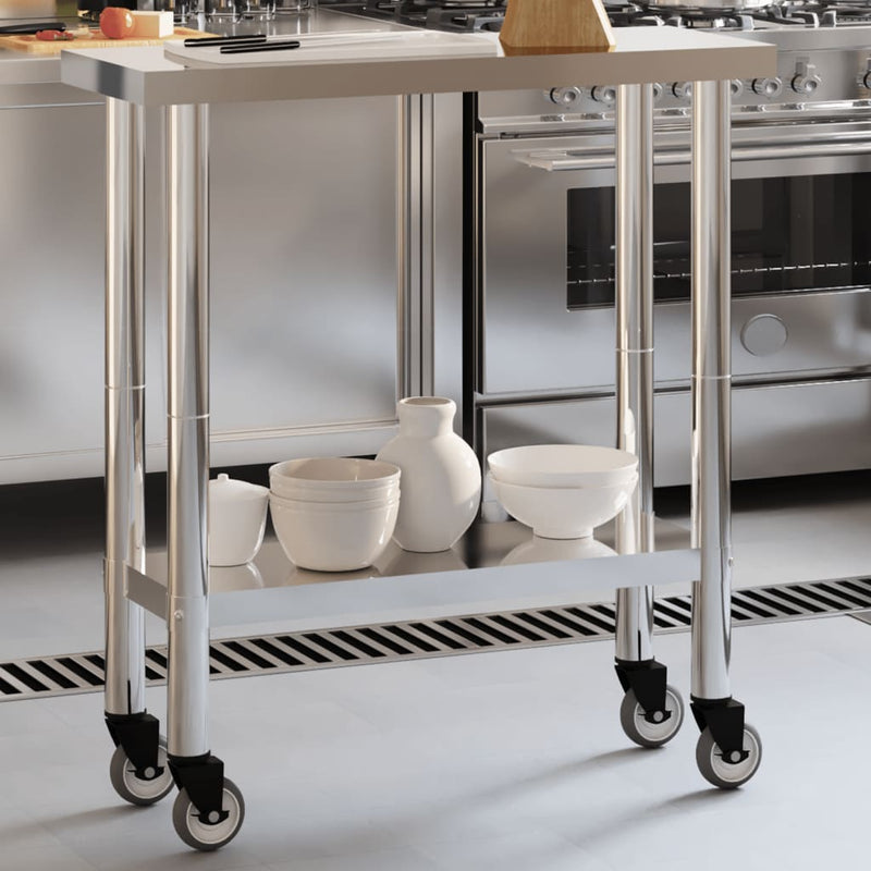 Table de travail mobile pour cuisine en acier inoxydable avec une qualité professionnel