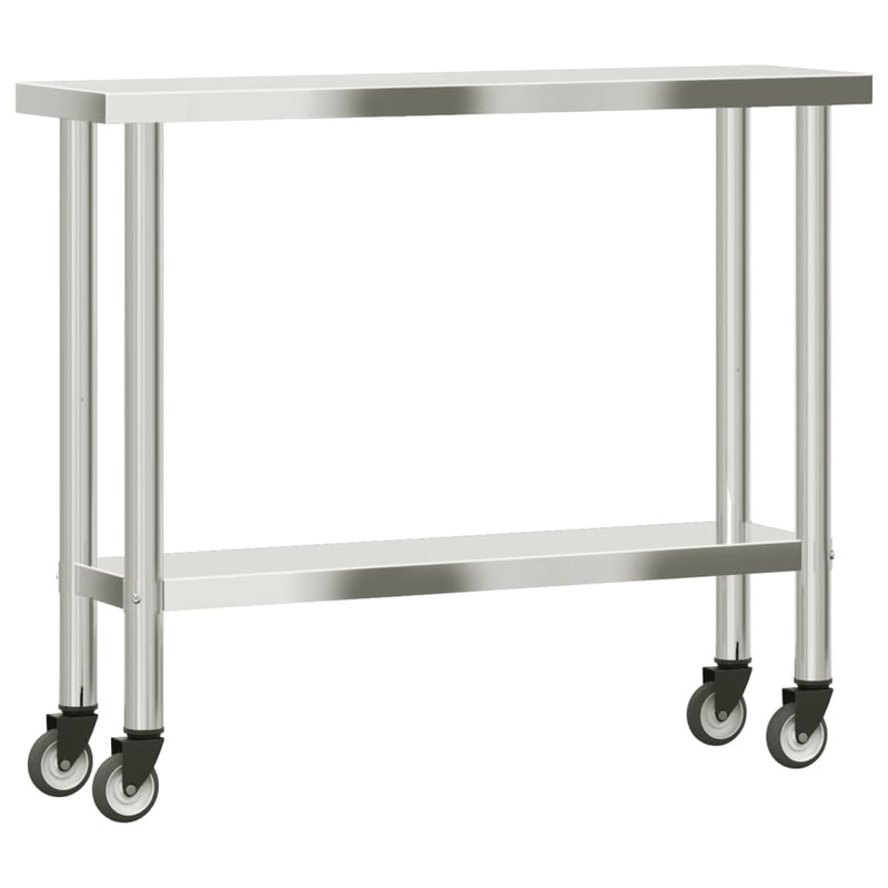 Table de travail pour cuisine en inox avec roues