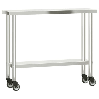 Table de travail pour cuisine en inox avec roues