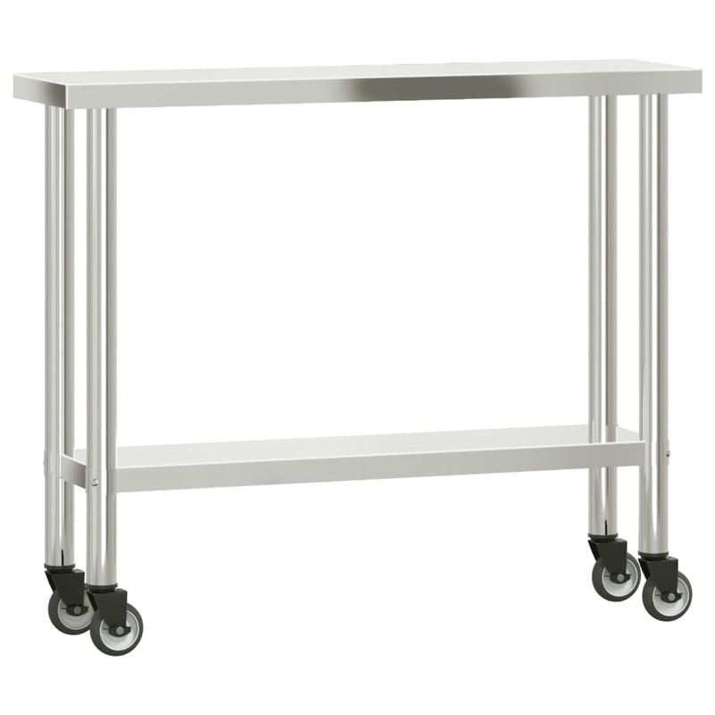 Table de travail pour cuisine en inox avec roues