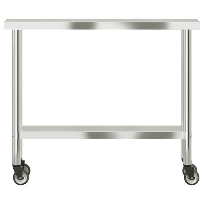 Table de travail pour cuisine en inox avec roues