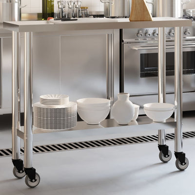 Table de travail pour cuisine en inox avec roues