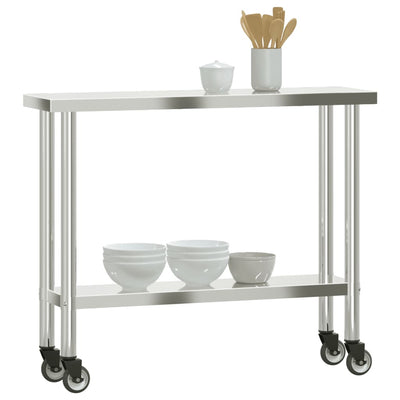 Table de travail pour cuisine en inox avec roues