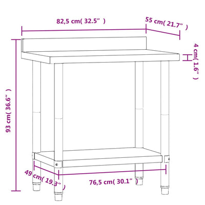 Table de travail pour cuisine solide en inox avec dosseret