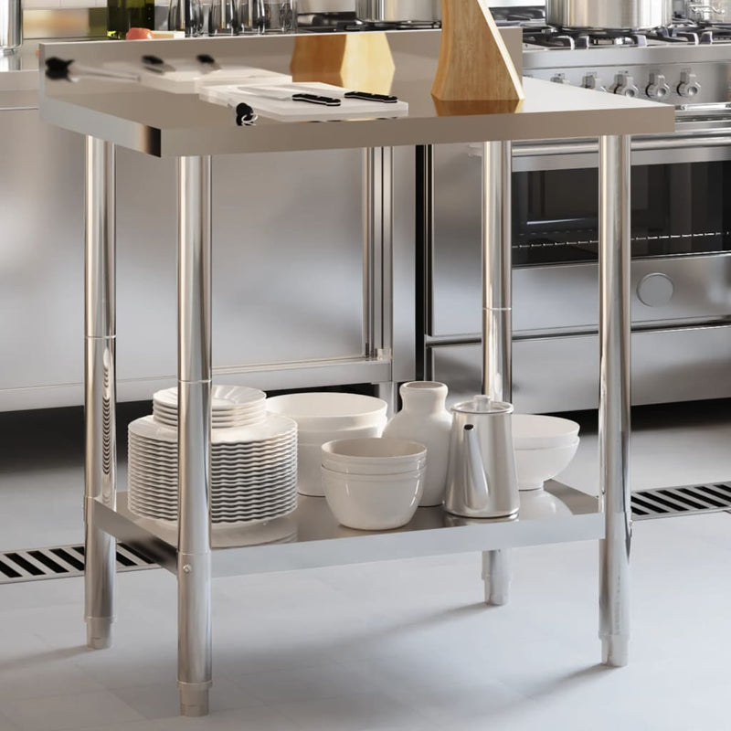 Table de travail pour cuisine solide en inox avec dosseret