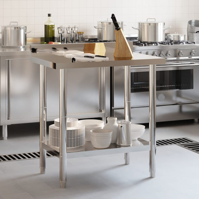 Table de travail pour cuisine solide en inox avec dosseret