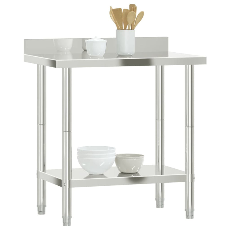 Table de travail pour cuisine solide en inox avec dosseret