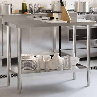 Table de travail professionnelle pour cuisine en acier inoxydable avec dosseret